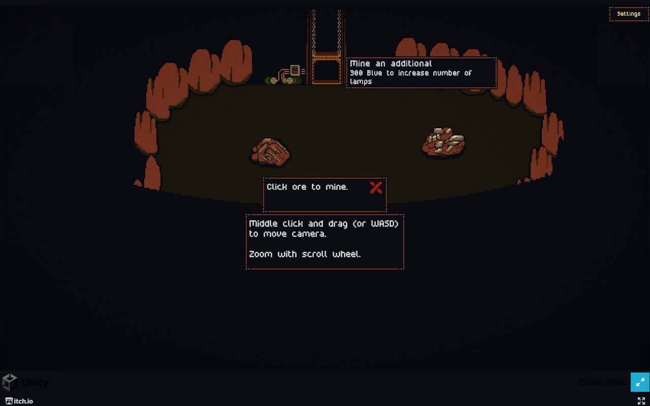 Clown Hole tutorial showing ore, the elevator and camera instructions